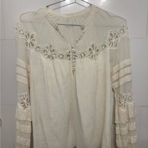 Rebecca Taylor Cream Embroidered Long Sleeve Blouse